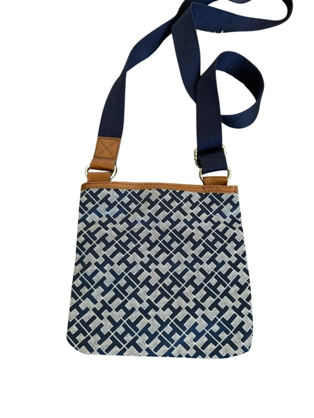 Tommy Hilfiger Crossbody Bag Navy White Logo Monogram Print Adjustable Strap